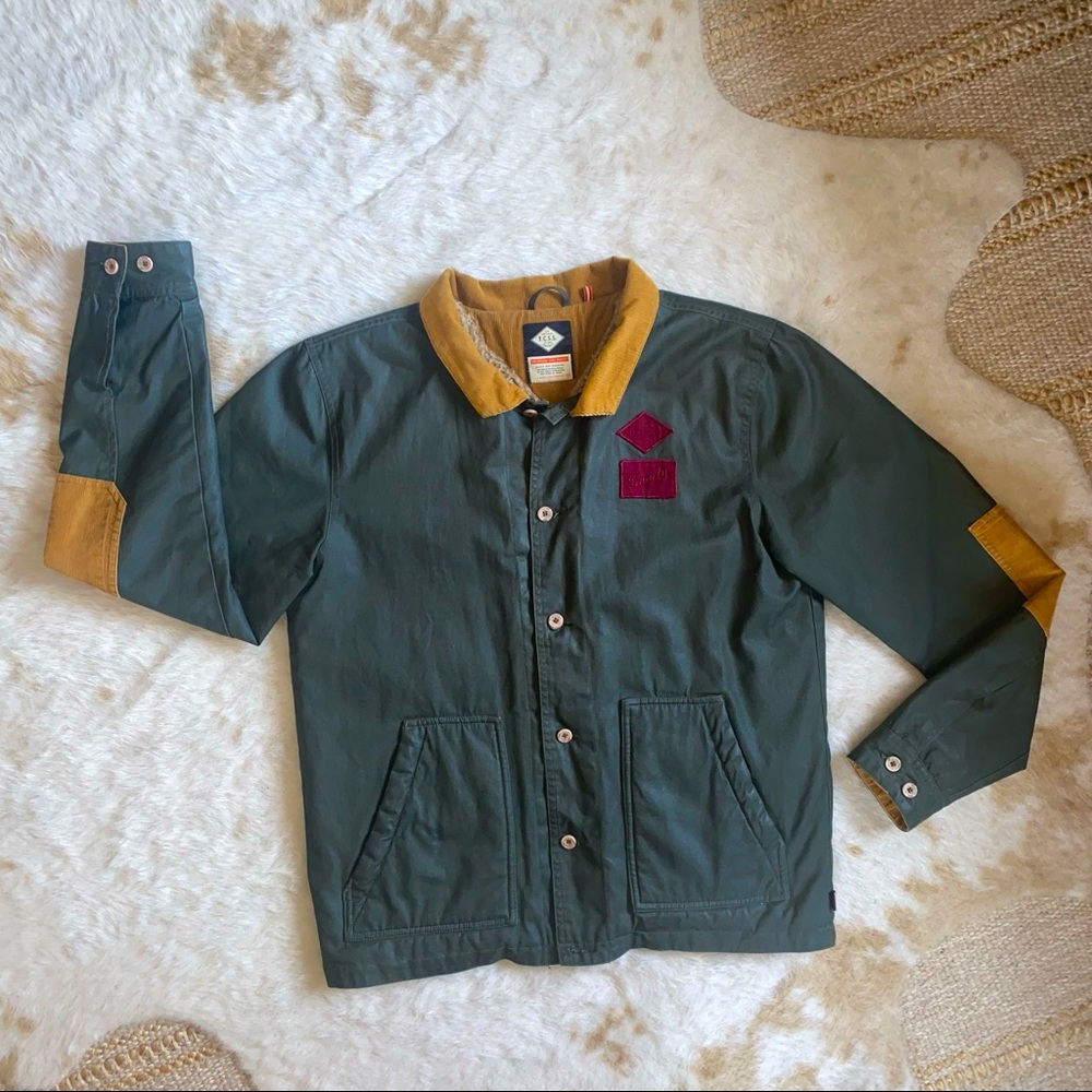 T.C.S.S mens green bomber patchwork military field jacket size large